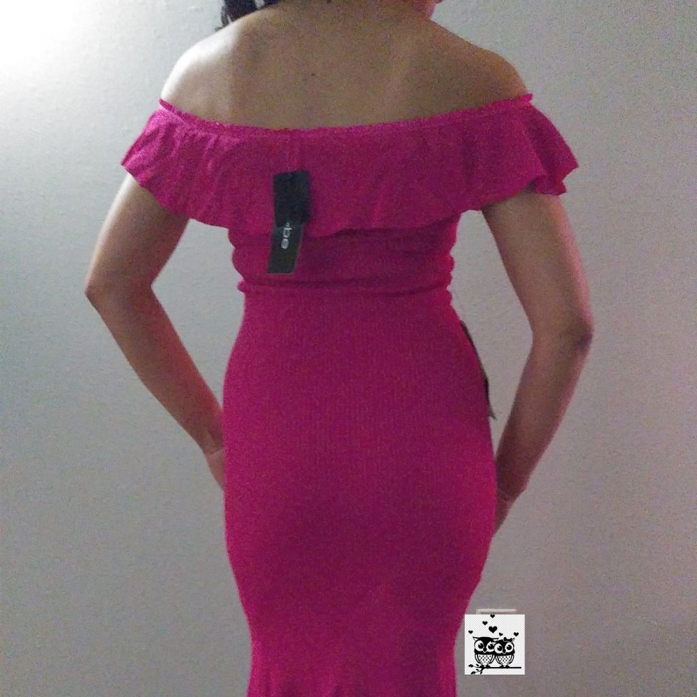 Ribbed OTS Ruffle Dress - Picture 3 of 8